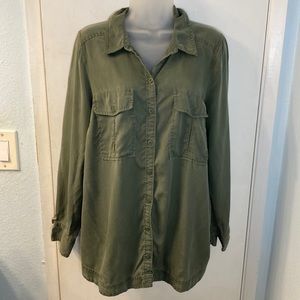LUXE ESSENTIALS Green Button Down Maternity Long Sleeve Button-Down Size L